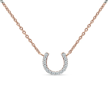 14K Rose Gold 0.06ct Diamond Horseshoe Pendant Necklace 18" Long Wholesale